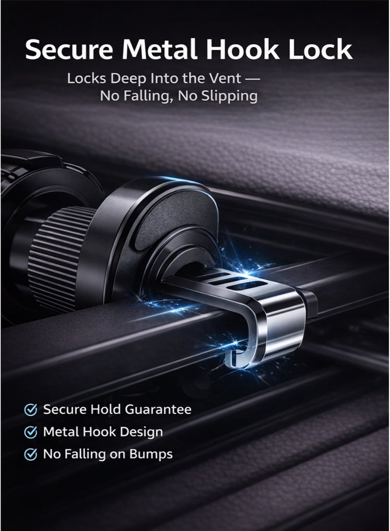 IKBEN Premium Magnetic Car Phone Holder for Air Vent – Strong N52 Magnets & Secure Metal Hook Clip, No Falling on Bumps, 360° Rotation, MagSafe Compatible for iPhone & Samsung - Image 3